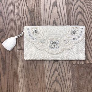 Hand beaded bridal clutch